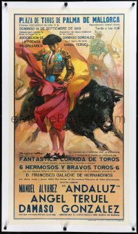 3j0813 PLAZA DE TOROS DE PALMA DE MALLORCA linen 22x38 Spanish special poster 1969 Ballestar art!