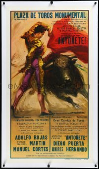 3j0814 PLAZA DE TOROS MONUMENTAL linen 21x39 Spanish special poster 1964 Ballestar bullfight art!