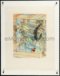 3j0674 RAOUL DUFY linen 21x27 French art print 1950s Raoul Dufy art of birds in a cage, ultra rare!