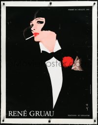 3j0815 RENE GRUAU linen 24x31 French special 1981 art of smoking woman in tuxedo, Femme a l'oeillet!