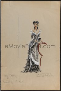 3j0104 SARATOGA TRUNK signed costume drawing 1945 by artist Leah Rhodes, Ingrid Bergman's costume!
