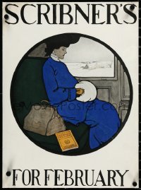 3j0793 SCRIBNER'S MAGAZINE linen 15x20 advertising poster 1904 James Preston art of woman on train!