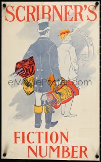 3j0794 SCRIBNER'S MAGAZINE linen 14x23 advertising poster 1895 McManus art of man w/sport equipment!