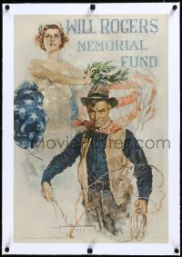 3j0821 WILL ROGERS INSTITUTE linen 18x26 special poster 1935 Howard Chandler Christy art, very rare!