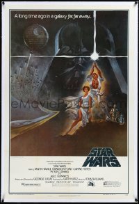 3j1127 STAR WARS linen second printing style A 1sh 1977 A New Hope, Jung art of Vader, Luke & Leia!