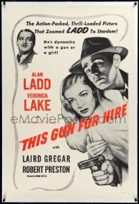 3j1144 THIS GUN FOR HIRE linen military 1sh R1960s great image of Alan Ladd with gun & sexy Veronica Lake!