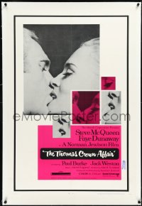 3j1146 THOMAS CROWN AFFAIR linen 1sh 1968 classic kiss close up of Steve McQueen & sexy Faye Dunaway!