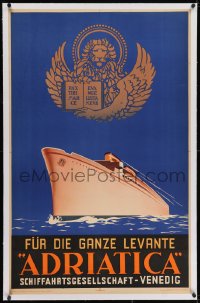3j0760 ADRIATICA linen 25x40 Italian travel poster 1938 great art of cruise ship on the Adriatic Sea!