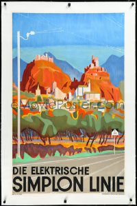 3j0766 DIE ELEKTRISCHE SIMPLON LINE linen 25x40 Swiss travel poster 1934 Otto Baumberger art, rare!