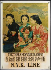 3j0769 NIPPON YUSEN linen 30x42 Japanese travel poster 1940 Ryohei art of Three Sisters, ultra rare!