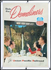 3j0773 UNION PACIFIC RAILROAD linen 25x35 travel poster 1950s couples enjoying a meal on train, rare!