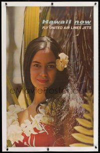 3j0774 UNITED AIR LINES HAWAII linen 24x40 travel poster 1960s great photo of tropical beauty, rare!