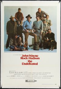3j1153 UNDEFEATED linen 1sh 1969 great Civil War cast portrait with John Wayne & Rock Hudson!