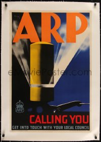 3j0825 ARP CALLING YOU linen 20x30 English WWII war poster 1938 Pat Keely art, Air Raid Precaution!