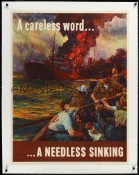 3j0829 CARELESS WORD A NEEDLESS SINKING linen 29x37 WWII war poster 1942 art by Anton Otto Fischer!