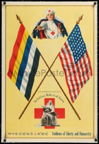 3j0834 EMBLEMS OF LIBERTY & HUMANITY linen 21x31 WWI war poster 1917 Red Cross & China, very rare!