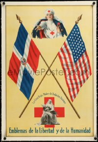 3j0835 EMBLEMS OF LIBERTY & HUMANITY linen 21x31 WWI war poster 1917 Red Cross & Domingo, very rare!