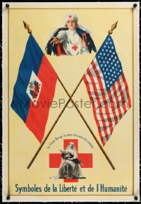 3j0836 EMBLEMS OF LIBERTY & HUMANITY linen 21x31 WWI war poster 1917 Red Cross & Haiti, very rare!