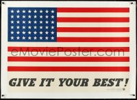 3j0840 GIVE IT YOUR BEST! linen 28x40 WWII war poster 1942 Coiner art of American flag with 48 stars!