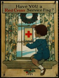 3j0841 HAVE YOU A RED CROSS SERVICE FLAG linen 21x28 WWI war poster 1918 Jessie W. Smith art, rare!