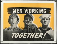 3j0843 MEN WORKING TOGETHER linen 30x39 WWII war poster 1941 soldier, welder & sailor do their part!