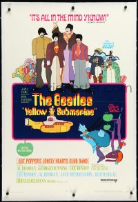 3j1167 YELLOW SUBMARINE linen 1sh 1968 cool pop art of Beatles John, Paul, Ringo & George, 11 songs style!