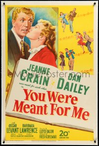 3j1171 YOU WERE MEANT FOR ME linen 1sh 1948 art of Jeanne Crain kissing Big Bandleader Dan Dailey!