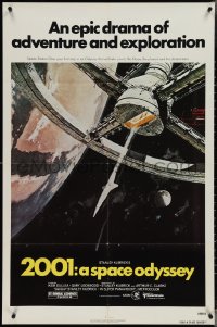 3p0626 2001: A SPACE ODYSSEY 1sh R1980 Stanley Kubrick, art of space wheel by Bob McCall!