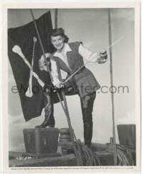 3p1847 AGAINST ALL FLAGS 8x10 key book still 1952 best portrait of Maureen O'Hara w/ sword on ship!