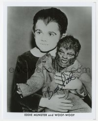 3p1895 BUTCH PATRICK signed 8x10 publicity still 1980s portrait as Eddie Munster holding Woof-Woof!