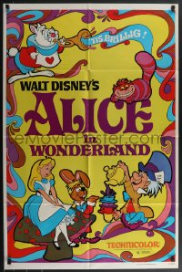 3p0630 ALICE IN WONDERLAND 1sh R1974 Walt Disney, Lewis Carroll classic, cool psychedelic art!