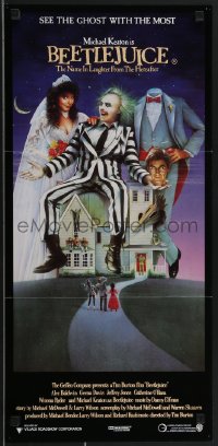 3p0484 BEETLEJUICE Aust daybill 1988 Tim Burton, Ramsey art of Keaton, Baldwin & Geena Davis!
