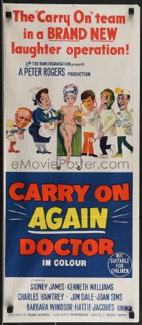 3p0498 CARRY ON AGAIN DOCTOR Aust daybill 1974 Sidney James, sexy & completely different art!