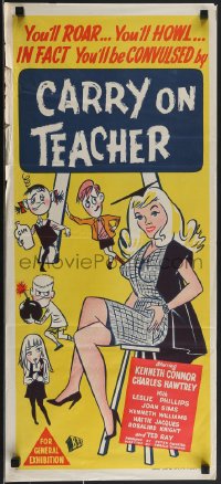 3p0500 CARRY ON TEACHER Aust daybill 1960 Kenneth Connor, Charles Hawtrey, English, sexy comic art!