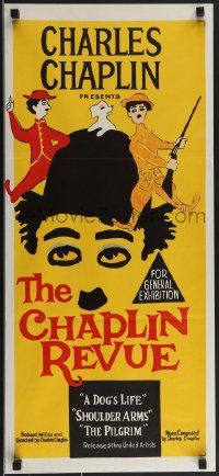 3p0503 CHAPLIN REVUE Aust daybill 1959 Charlie Chaplin comedy compilation, cool artwork!