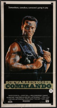 3p0510 COMMANDO Aust daybill 1985 Arnold Schwarzenegger is going to make someone pay!