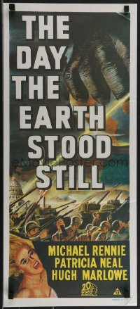 3p0515 DAY THE EARTH STOOD STILL Aust daybill R1970s Robert Wise, art of giant hand & Patricia Neal!