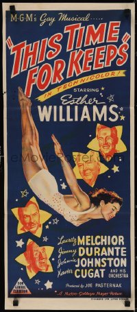 3p0608 THIS TIME FOR KEEPS Aust daybill 1947 sexiest swimmer Esther Williams, Cugat, ultra rare!
