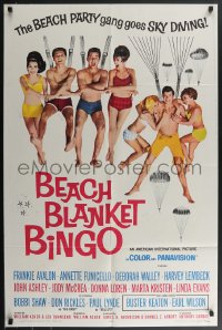 3p0649 BEACH BLANKET BINGO 1sh 1965 Frankie Avalon, Annette Funicello & the gang go sky diving!