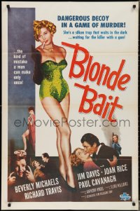 3p0661 BLONDE BAIT 1sh R1950s sexy smoking bad girl Beverly Michaels is a silken trap!
