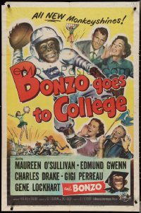 3p0664 BONZO GOES TO COLLEGE 1sh 1952 wacky art of chimp playing football, new monkeyshines!