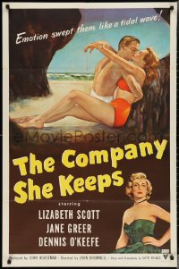 3p0678 COMPANY SHE KEEPS 1sh 1951 art of sexy bad girl Jane Greer + parole officer Lizabeth Scott!