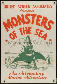 3p0691 DEVIL MONSTER 1sh R1930s Monsters of the Sea, cool artwork of giant manta ray!