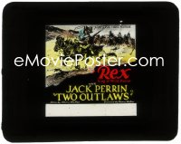3p1672 TWO OUTLAWS glass slide 1928 Jack Perrin on Rex the Wonder Horse rescuing woman!