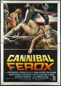 3p0165 CANNIBAL FEROX Italian 2p 1981 Umberto Lenzi, wild art of natives w/machetes torturing women!