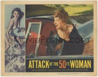 3p1119 ATTACK OF THE 50 FT WOMAN LC #1 1958 c/u of terrified screaming Allison Hayes by convertible!
