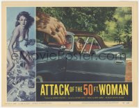 3p1115 ATTACK OF THE 50 FT WOMAN LC #3 1958 special effects image of enormous hand grabbing car!
