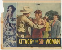 3p1120 ATTACK OF THE 50 FT WOMAN LC #4 1958 sheriff tries to calm Allison Hayes in low-cut dress!