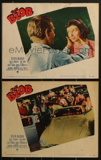 3p1564 BLOB 2 LCs 1959 young Steve McQueen w/ hands on Aneta Corseaut's neck, teens in hot rods!