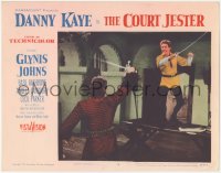 3p1149 COURT JESTER LC #8 1955 great scene of wacky Danny Kaye duelling w/ Basil Rathbone, classic!